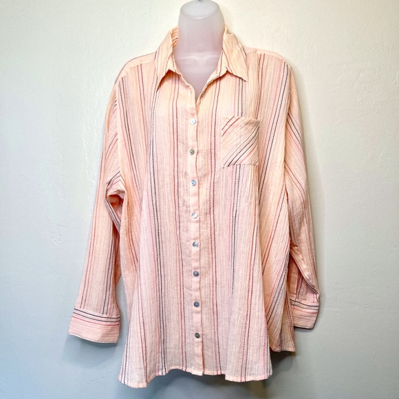 Chaser | Plus Size Shirting Button Down Embroidered Semi Sheer Lightweight Shirt - Picture 3 of 16